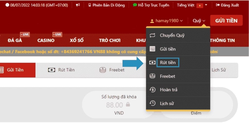 Thời gian rút, nạp tiền vào tài khoản VN88 nhanh hay chậm?